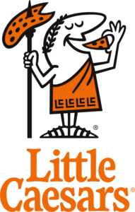 Little Caesars Pizza logo featuring a stylized Roman soldier in orange and black, representing the brand's identity.