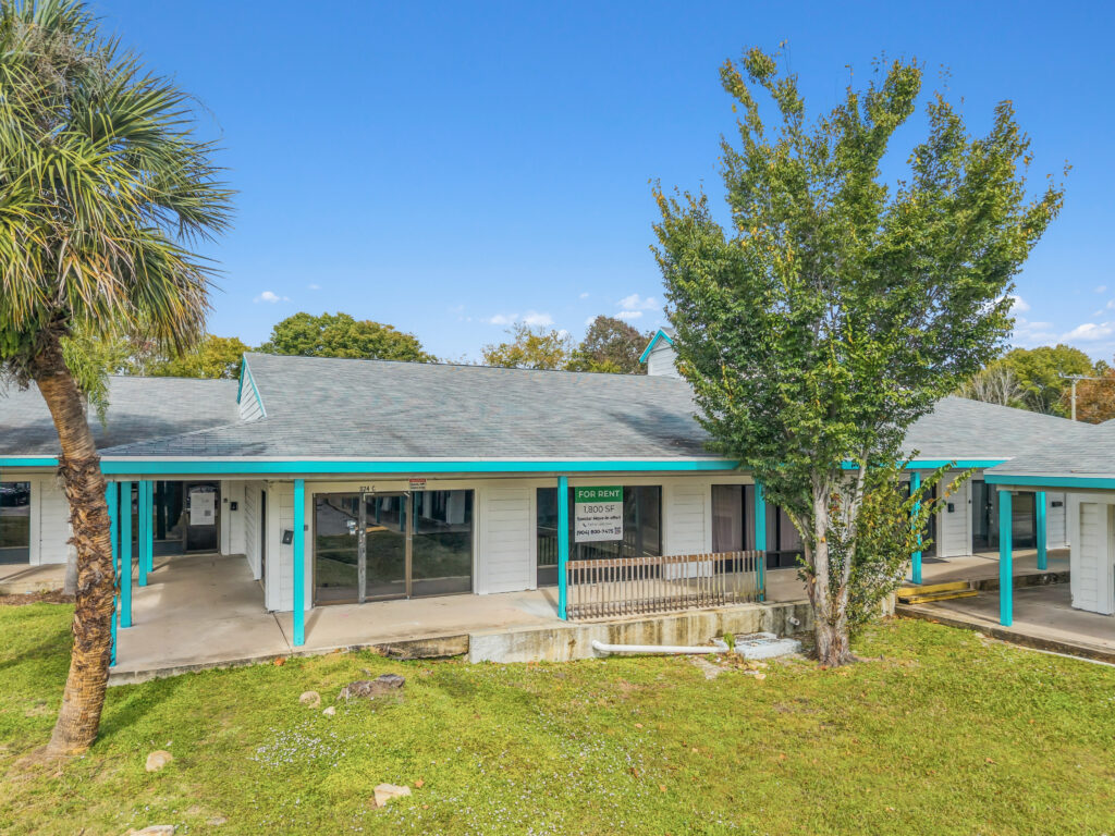 A spacious commercial property in Daytona Beach, featuring a modern facade and ample parking space.