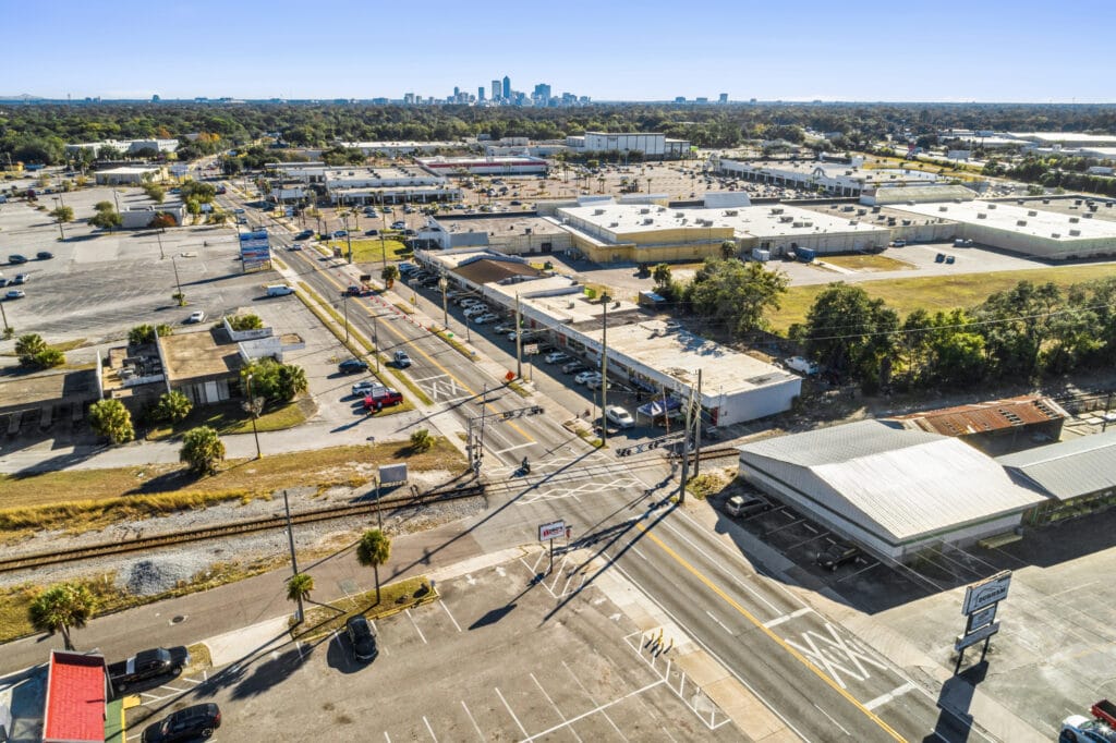 Exterior view of 5848 Norwood Ave, a commercial building in Jacksonville, FL, showcasing its architecture and surroundings.