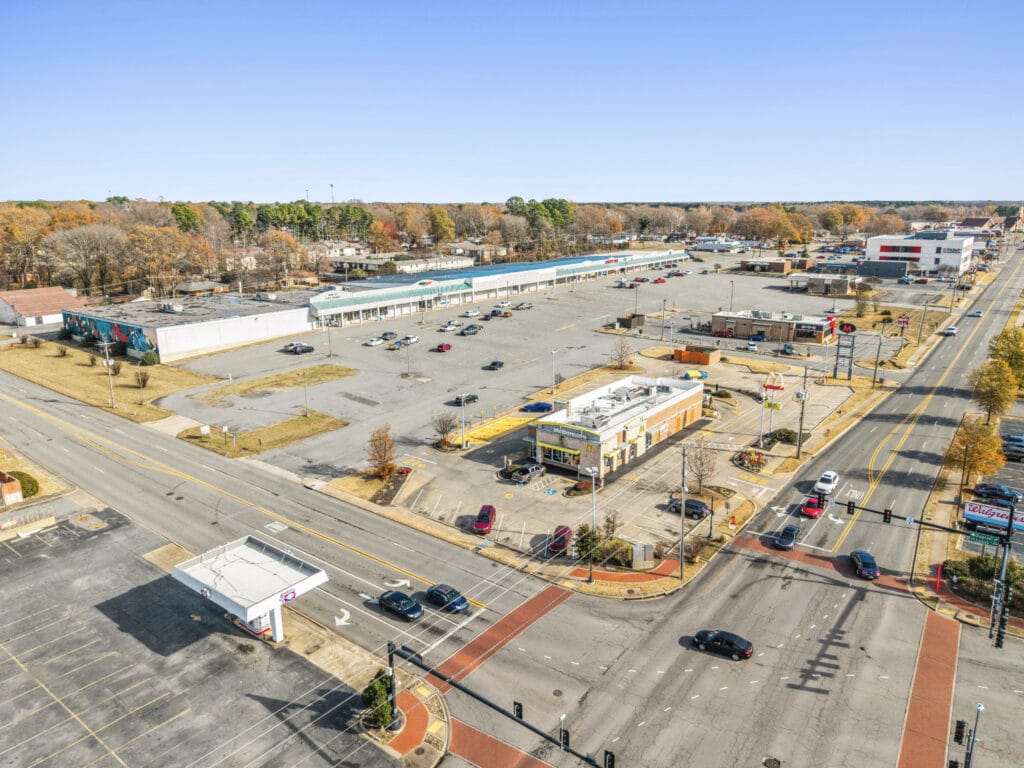 Exterior view of a commercial building at 638 W Main St, Jacksonville, AR, showcasing its architecture and surrounding landsc
