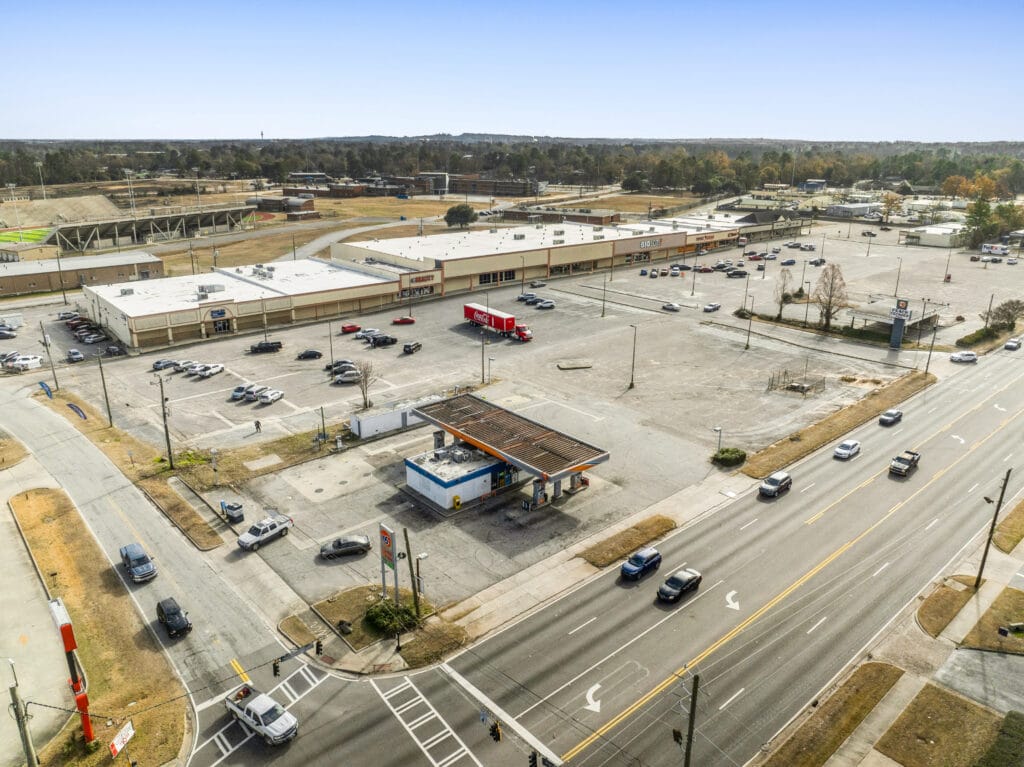 Two commercial buildings on Peach Orchard Rd, Augusta, GA, showcasing a well-maintained exterior and parking area.